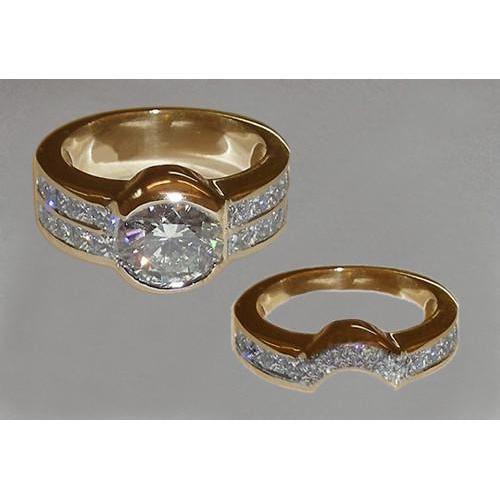 Echt Diamant-Verlobungsring antiker Ring & Band 6,50 ct. Gelbes Gold