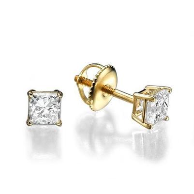 Echt Diamanten Ohrstecker 3.50 Karat 14K Gelbgold Prinzessinnenschnitt