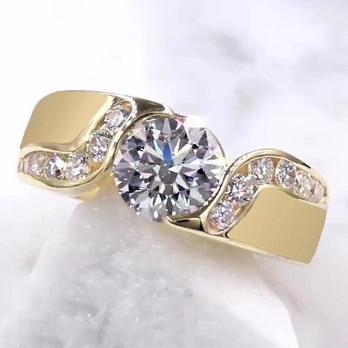 Echt Diamantschmuck 2 Karat Spannung Stilfassung Verlobungsring Gold