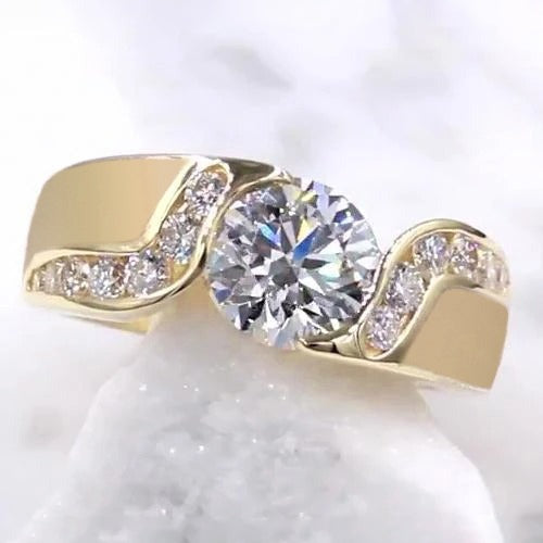 Echt Diamantschmuck 2 Karat Spannung Stilfassung Verlobungsring Gold
