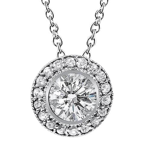 Echt Funkelnde Aus der Erde Abgebauter Natürlicher Diamant-Anhänger-Halskette 2,50 ct. Milgrain Lünetten-Set WG 14K