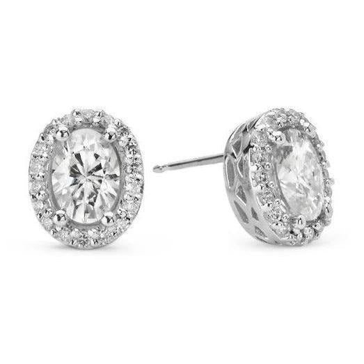 Echt Halo Oval Aus der Erde Abgebauter Natürlicher Diamant Ohrstecker 3 Karat Weißgold 14K