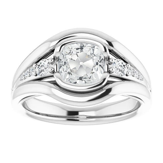 Echt Kissen Altschliff Diamantring Halbe Lünette Split Schaft 4.25 Karat