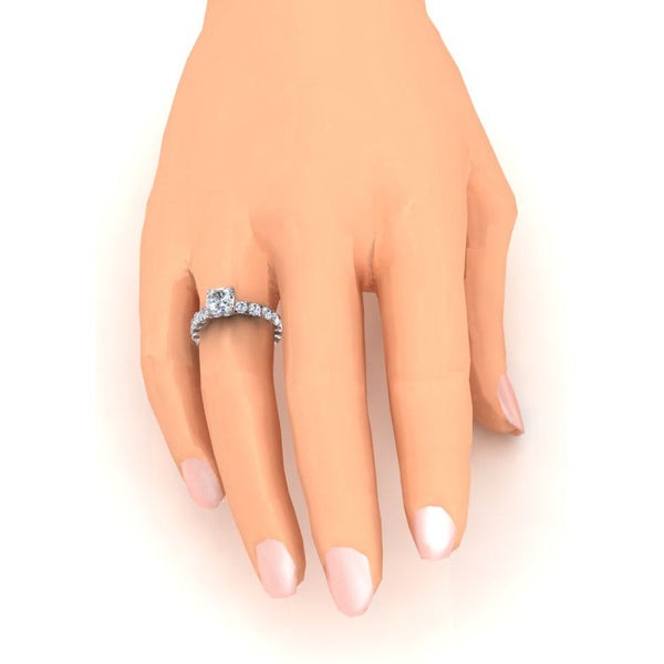 Echt Kissen Schliff Diamant Ring 3 Karat Mit Rund Diamanten