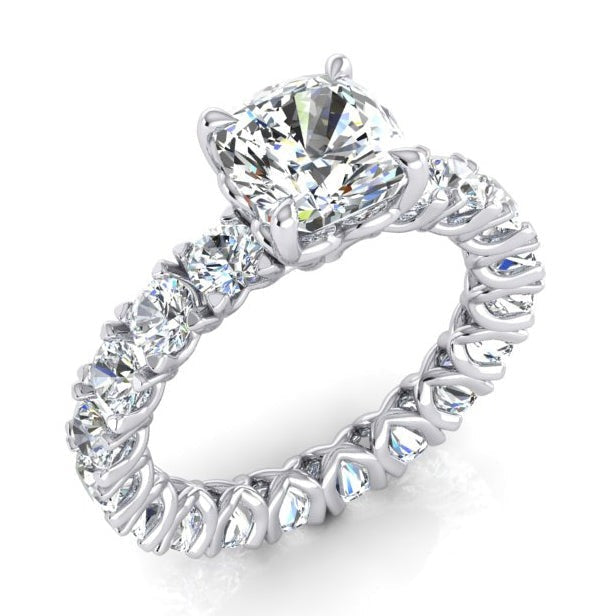Echt Kissen Schliff Diamant Ring 3 Karat Mit Rund Diamanten