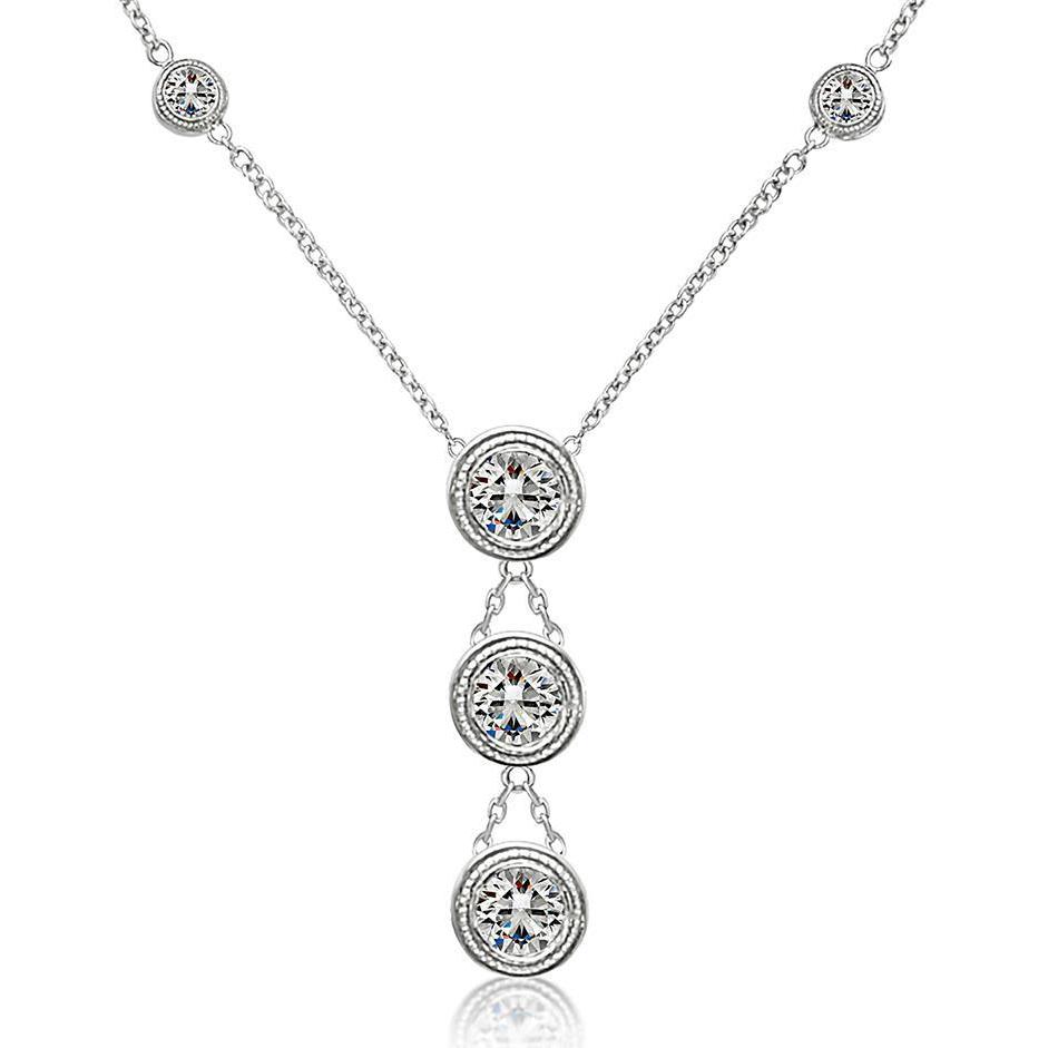 Echt Lünette Milligrain Fassung 3,15 ct 46 cm Halskette Weißgold 14K