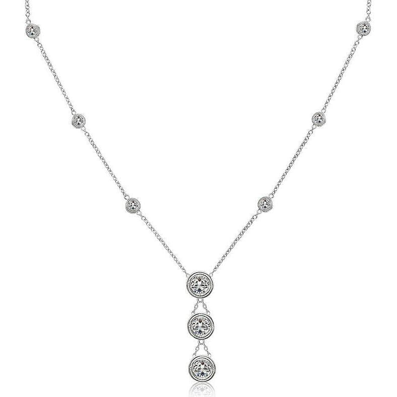 Echt Lünette Milligrain Fassung 3,15 ct 46 cm Halskette Weißgold 14K
