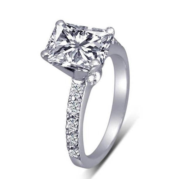 Echt Radiant Diamond 2 Karat Verlobungsring mit Akzenten Weißgold 14K