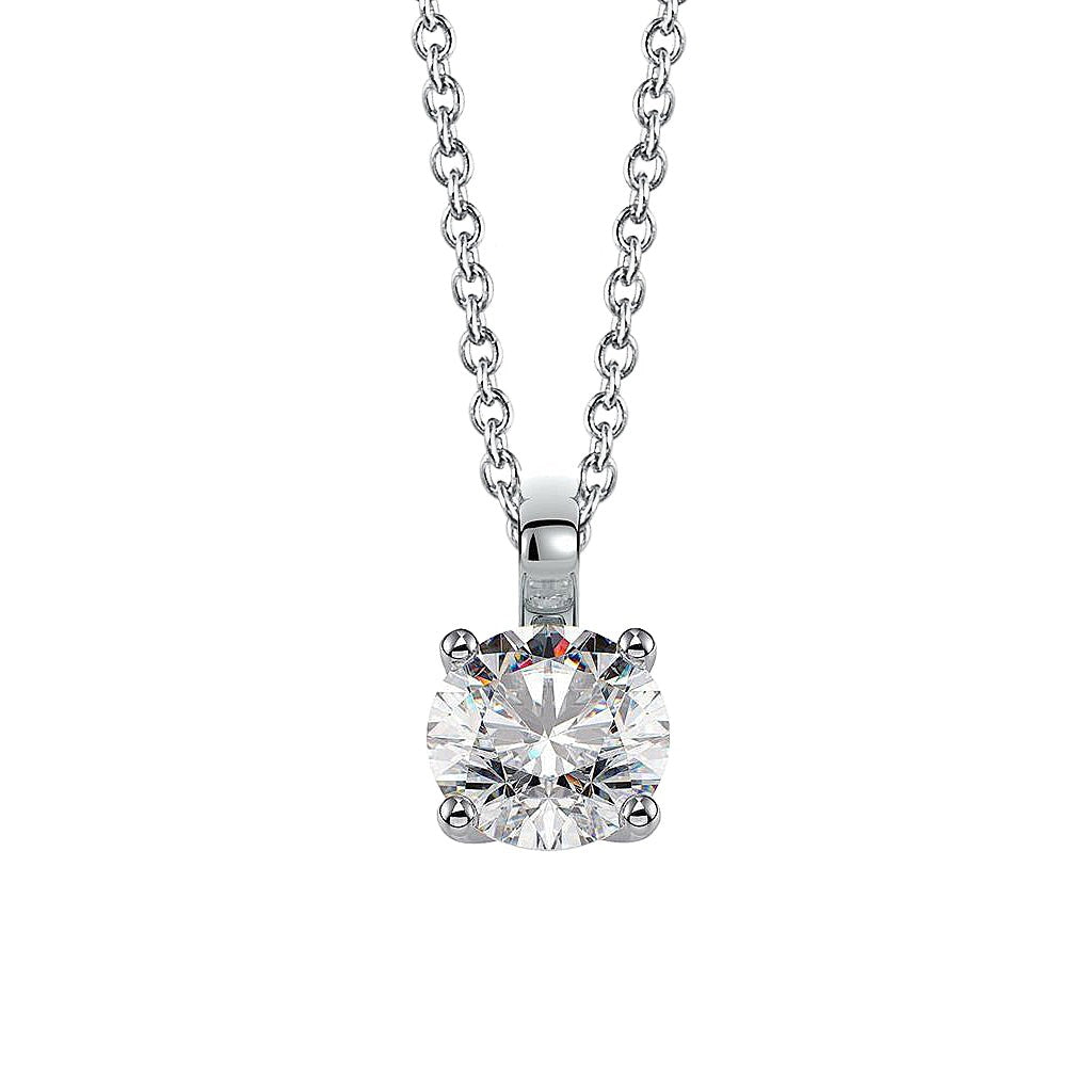 Echt Runder Aus der Erde Abgebauter Natürlicher Diamant G Vs1 Anhänger Halskette Krappenset 1,50 Karat WG 14K