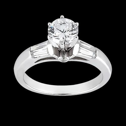 Echt Runder Aus der Erde Abgebauter Natürlicher Diamanten und Baguette Aus der Erde Abgebauter Natürlicher Diamanten 1,25 Karat Drei-Steine-Ring Weißgold Neu