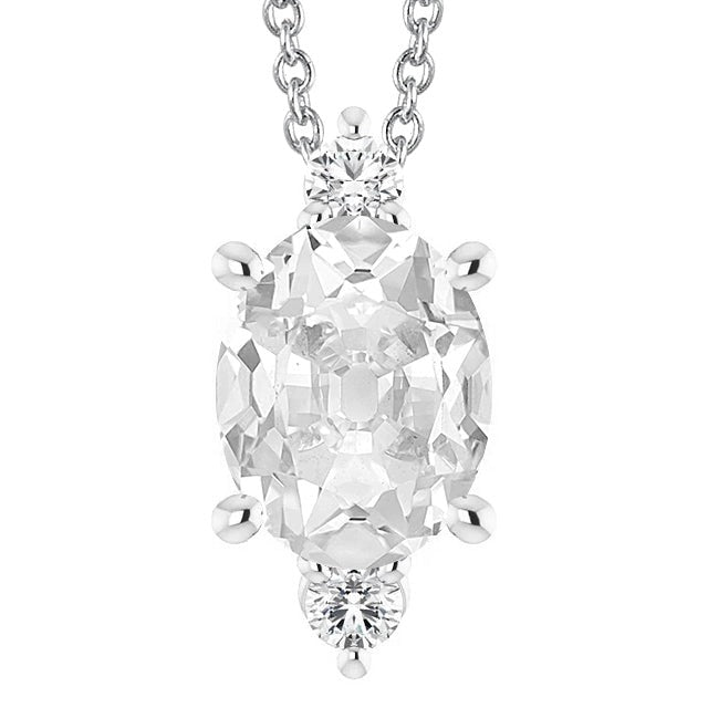 Echt Slide Diamant-Anhänger-Halskette 5 Karat Oval alter Bergmann Flower Style