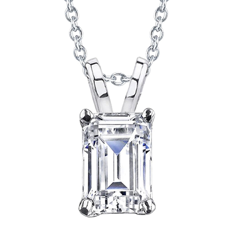 Echt Solitär-Smaragdschliff-Aus der Erde Abgebauter Natürlicher Diamant-Anhänger-Halskette 2 Kt. Weißgold 14K