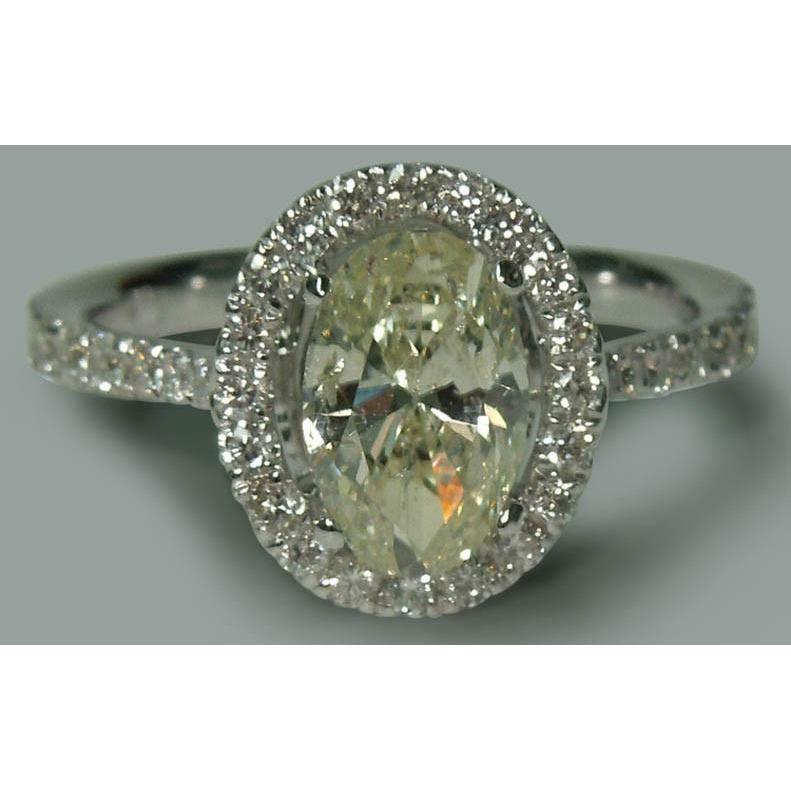 Echt Solitär mit Akzenten 2,03 ct. Ovaler Verlobungsring im Halo-Stil WG 14K