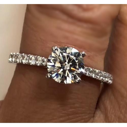 Echt Verlobungsring 2 Karat 14K Weißgold Solitär mit Akzenten