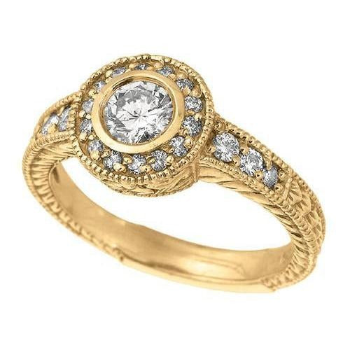 Echt Aus der Erde Abgebauter Natürlicher Diamant-Jubiläum 0.80 Karat Fancy Ring Lünettenfassung Schmuck Gelbgold 14K