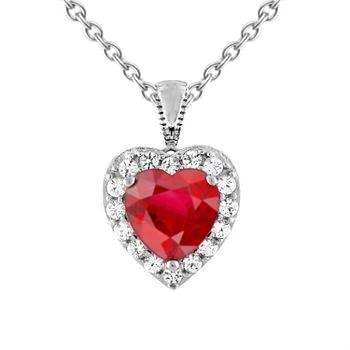 Echtem Weißgold Herzschliff Roter Rubin & Aus der Erde Abgebauter Natürlicher Diamant Halskette Anhänger 2.70 Karat