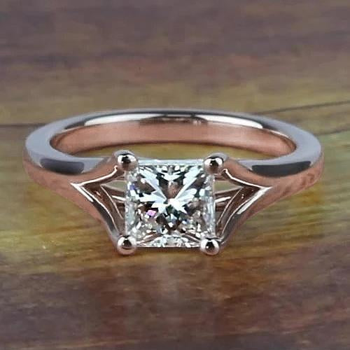Roségold 14K 1 Karat Princess Cut Diamant-Verlobungsring Split Shank - harrychadent.de