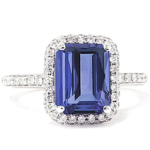 Echter Aus der Erde Abgebauter Natürlicher Diamant-Solitärring mit 5,50 ct Smaragdschliff und Tansanit-Akzent