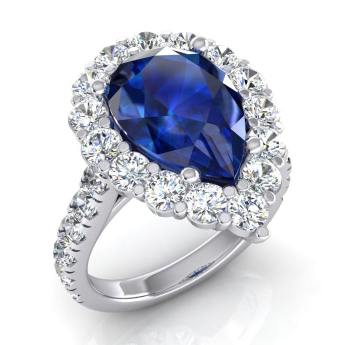 Halo Edelstein Ring Birne Blauer Saphir Gold Damenschmuck 8 Karat