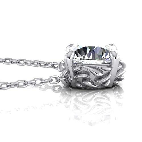 3 Karat großer runder Diamant-Halsketten-Anhänger aus massivem Weißgold 14K - harrychadent.de
