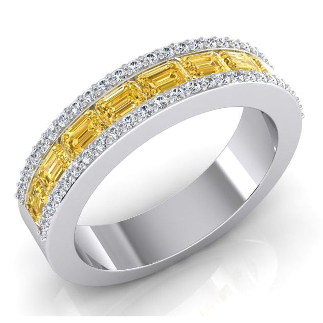 Kanariengelber Diamant im Smaragdschliff und rundes Goldband 3,25 Karat