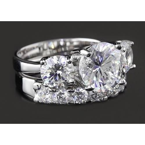 Drei-Steine 5 Karat Runder Jubiläumsring-Set Weißgold 14K - harrychadent.de