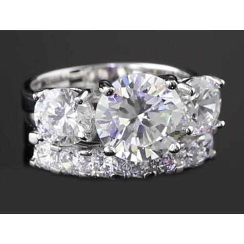 Drei-Steine 5 Karat Runder Jubiläumsring-Set Weißgold 14K - harrychadent.de