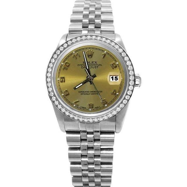 Edelstahl-Jubiläumsarmband, Champagnerfarbenes arabisches Zifferblatt, Rolex Datejust Betrachten, SCHNELLES SETZEN