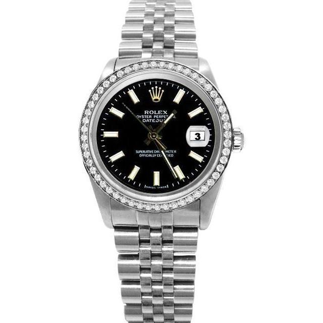 Edelstahl-Jubiläumsuhr mit schwarzem Stick-Zifferblatt, Rolex-Uhr Datejust, SCHNELLES EINSTELLEN