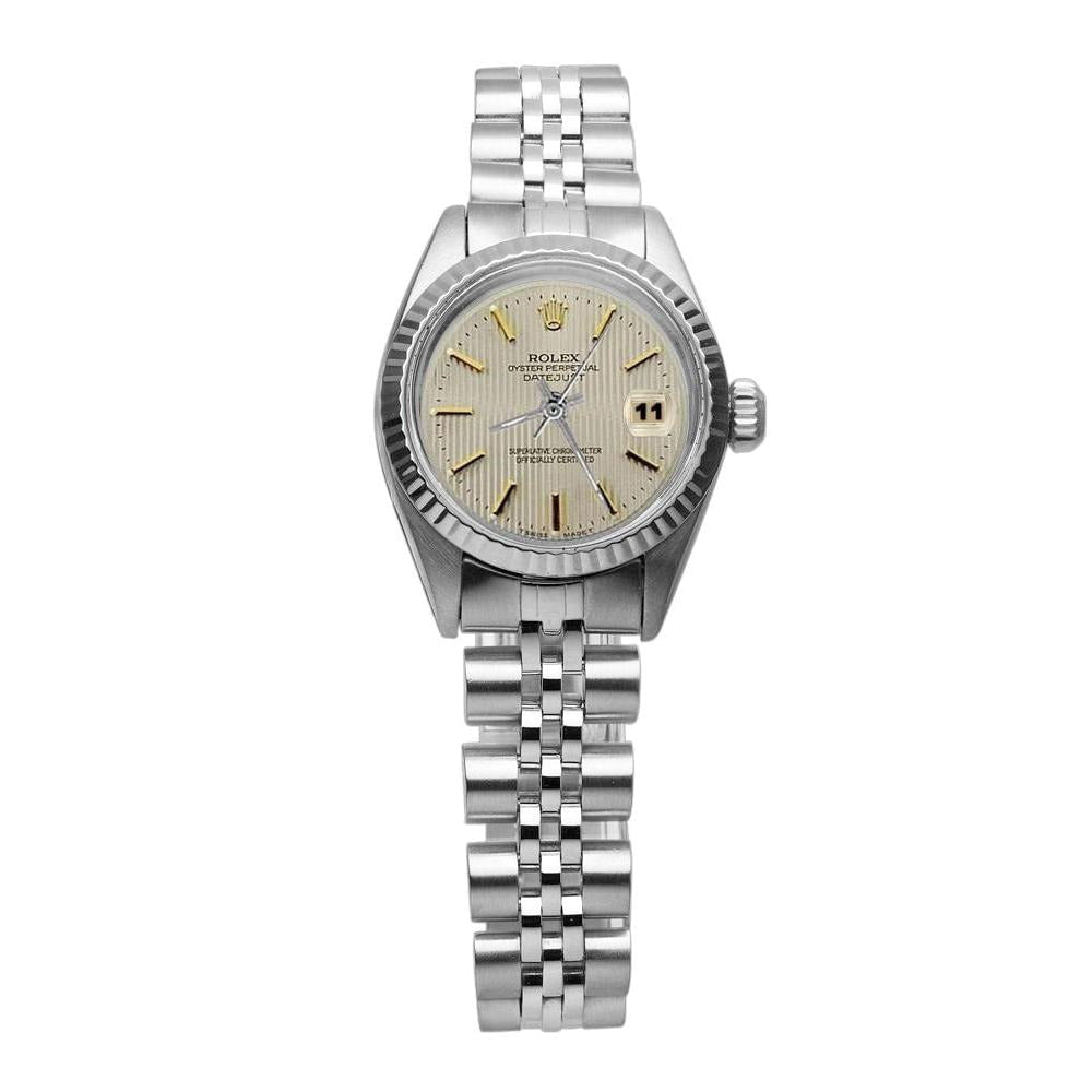 Edelstahl-Jubiläumsarmband Rolex Datejust Damenuhr mit geriffelter Lünette