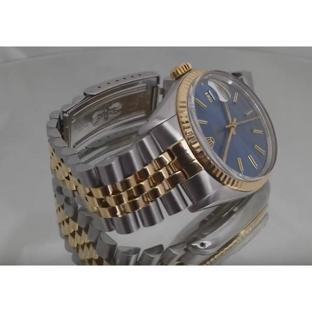 Edelstahl- und Goldarmband, Rolex Datejust Herrenuhr, blaues Zifferblatt, SCHNELLES SET2