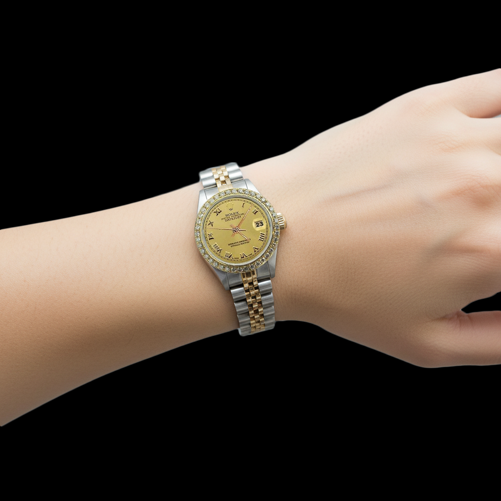 Edelstahl & Gold römisches Zifferblatt Damenuhr Rolex Datejust Jubilee P1