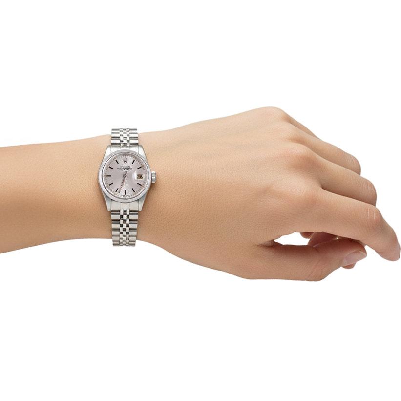 Edelstahl Jubilee Dame Date Uhr Silber Stick-Zifferblatt Rolex Datejust P2