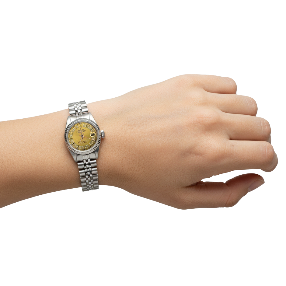 Edelstahl Jubilee Rolex Champagner Zifferblatt Datejust Dame Betrachten geriffelte Lünette P2