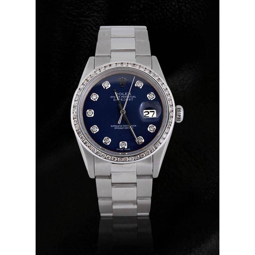 Edelstahl Oyster-Armband Rolex Datejust Herrenuhr Blaues Diamant-Zifferblatt Lünette SCHNELLES SET