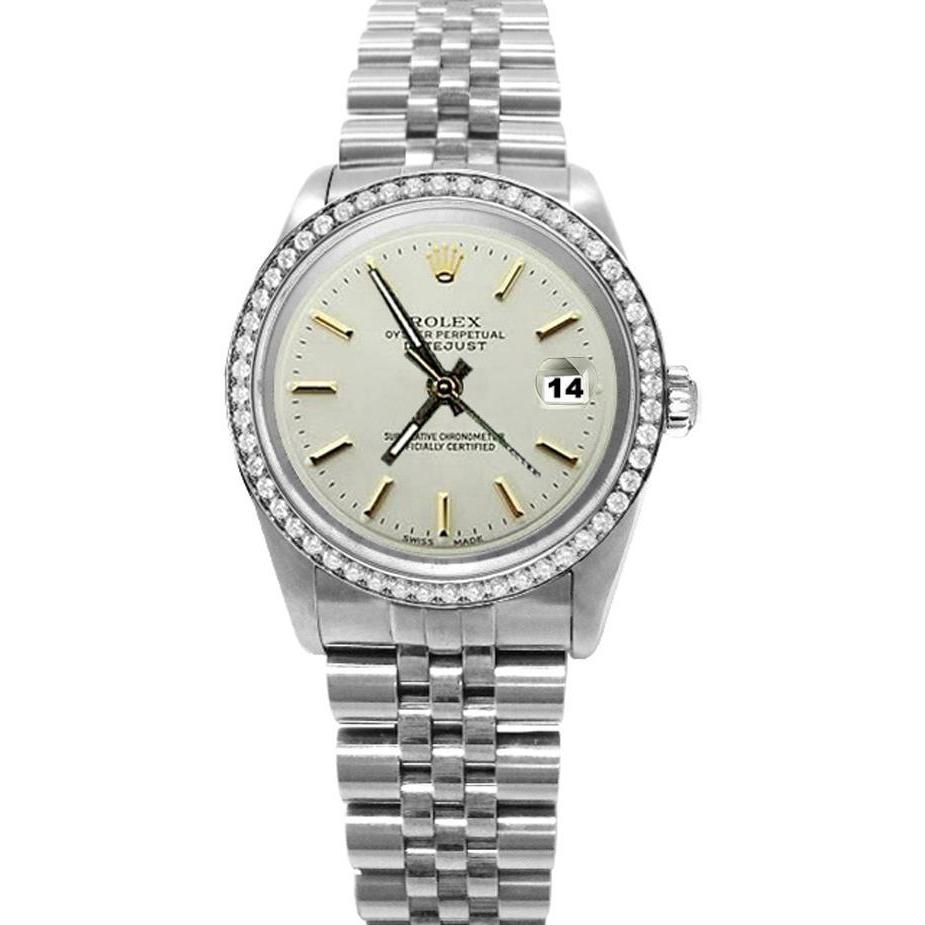Edelstahl Rolex Date Just Diamant Lünette Weiß Stick Zifferblatt Uhr SCHNELLES EINSTELLEN