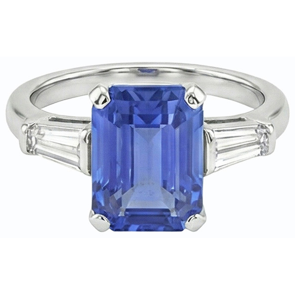 Edelstein 3 Stein Ring Smaragdblauer Saphir 2.50 Karat Damen Schmuck