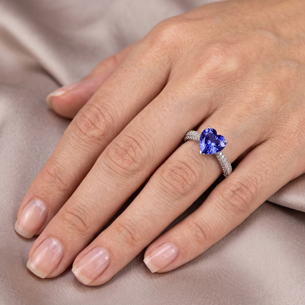Edelstein Blauer Saphir Ring 4 Karat Mehrreihig Pave Natürlicher Diamant ( nicht im Labor gezüchtet )s