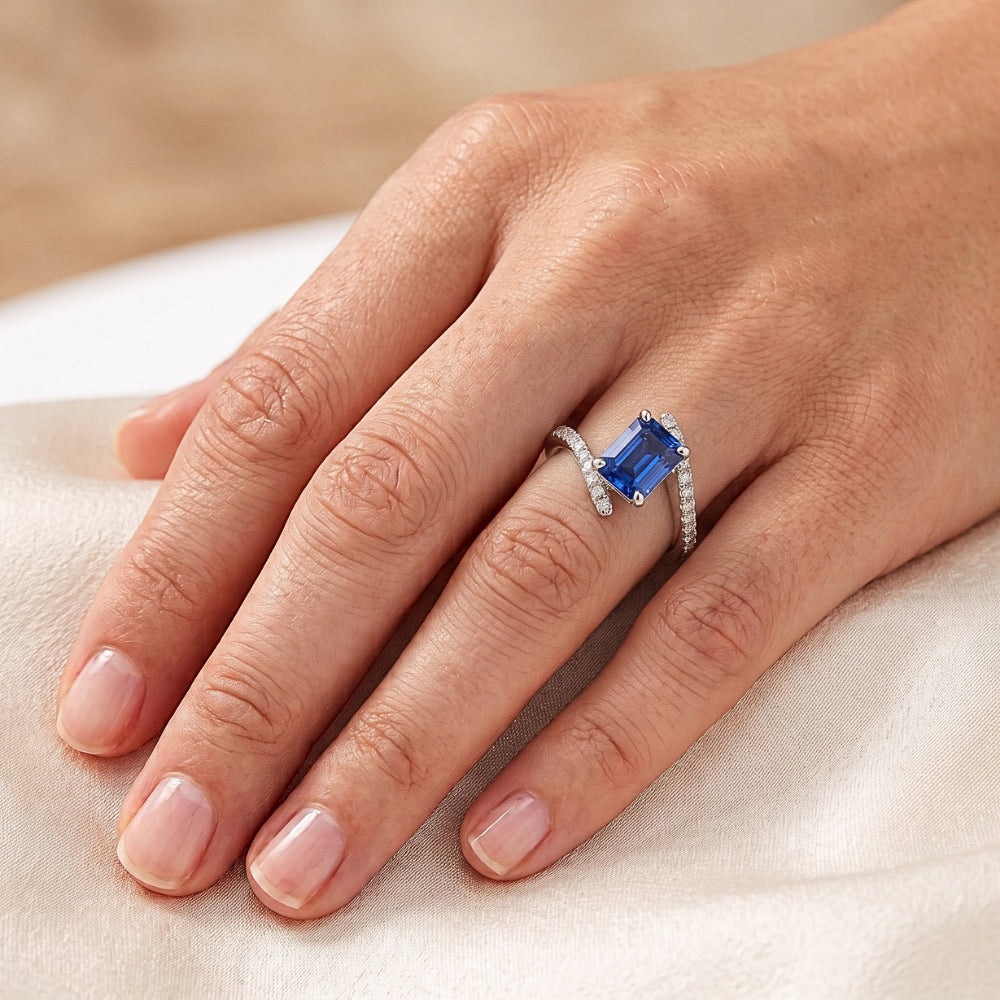 Edelstein Blauer Saphir Ring Pave Set Akzente Tension Style 2,50 Karat