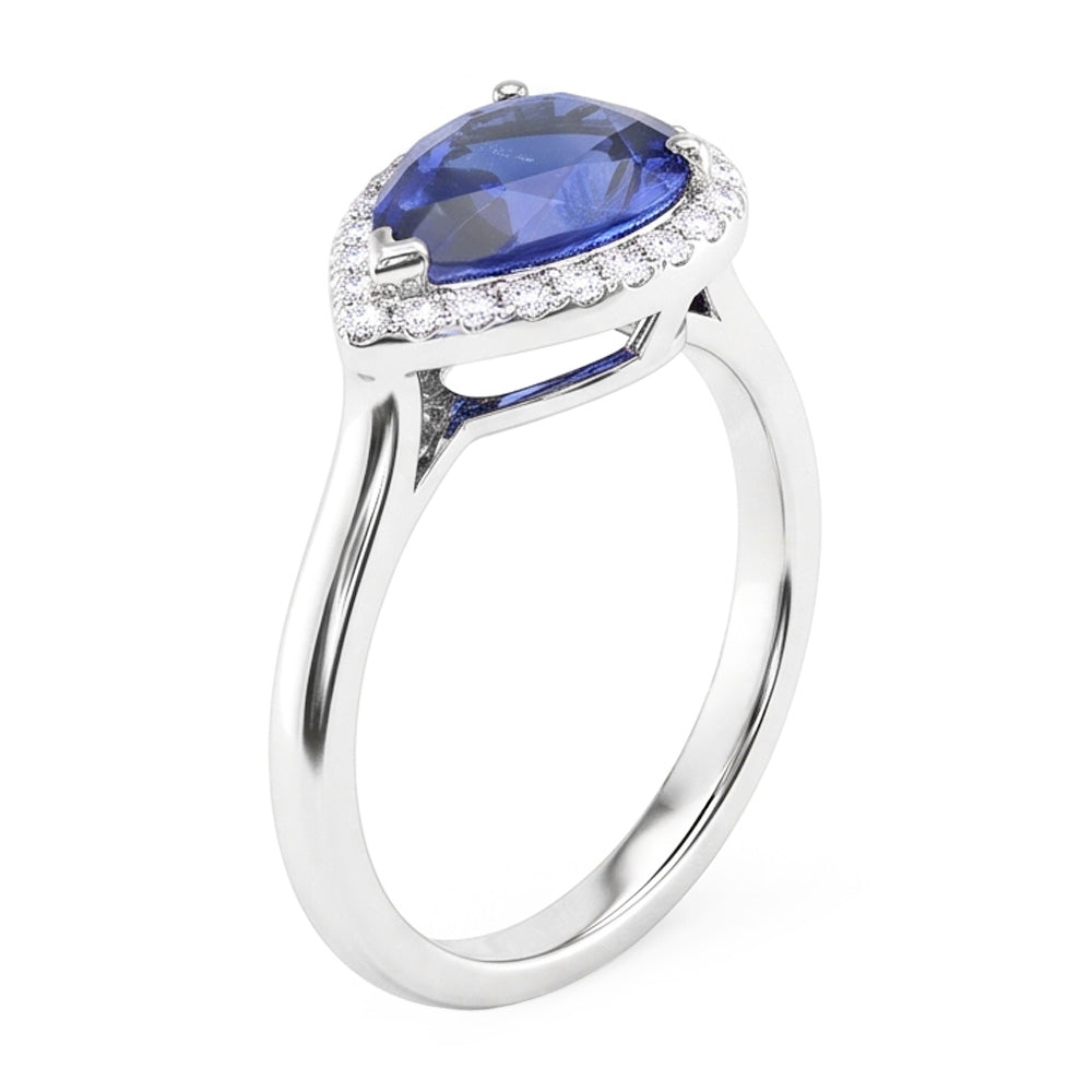 Edelstein Halo Saphir Ring Birnenschliff 2,50 Karat runder Aus der Erde Abgebauter Natürlicher Diamantschmuck