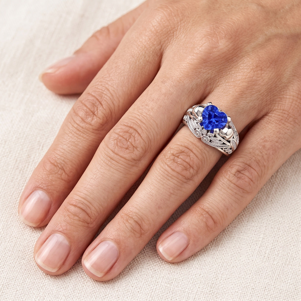 Edelstein Herz Blauer Saphir Ring Antiker Stil Natürlicher Diamant ( nicht im Labor gezüchtet )en 2 Karat