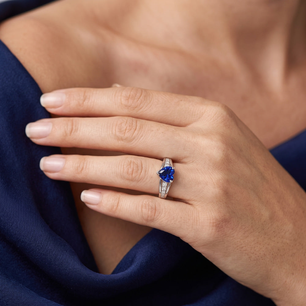 Edelstein Natürlicher Diamant ( nicht im Labor gezüchtet ) Ring Herz Schliff Ceylon Saphir Schmuck