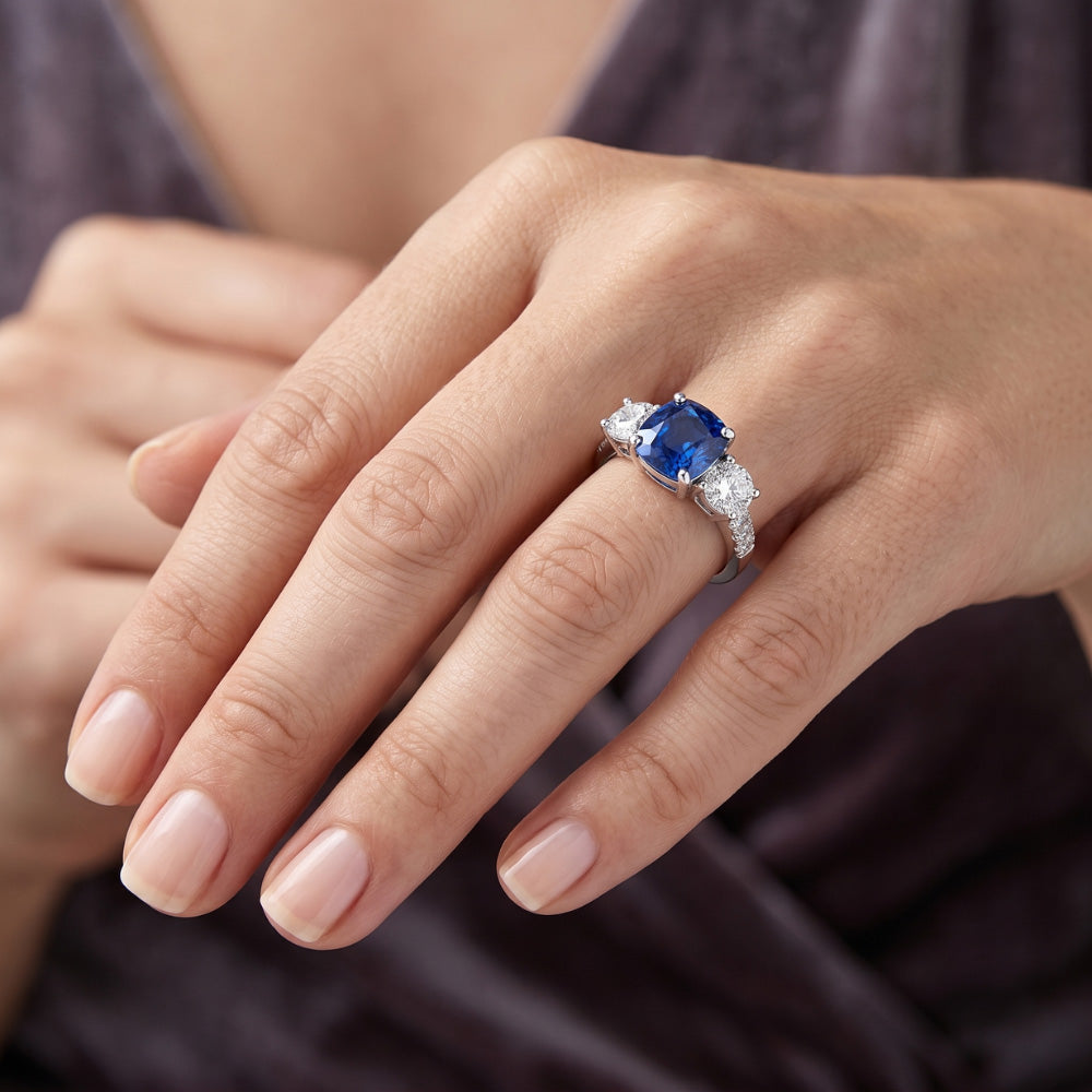 Edelstein Ringkissen Saphir Gitterfassung Natürlicher Diamant ( nicht im Labor gezüchtet )en 3,50 Karat