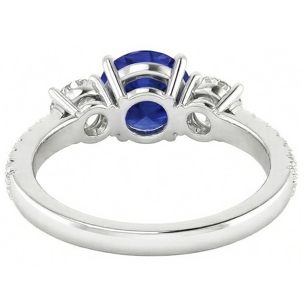 Edelstein Runder Saphir Ring 3 Steinstil Aus der Erde Abgebauter Natürlicher Diamanten 6,50 Karat Gold