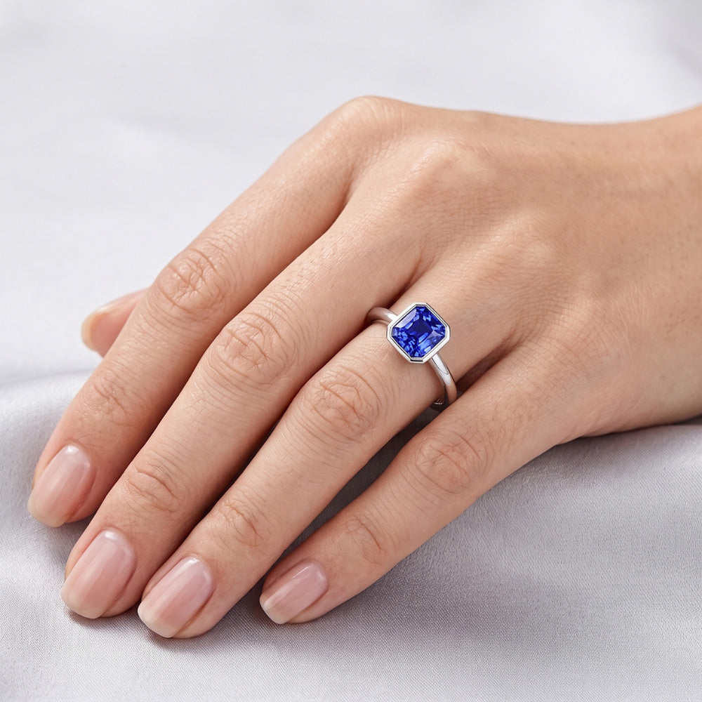 Edelstein-Solitär-Ringkissen-Lünette-Set Blauer Saphir 1,50 Karat