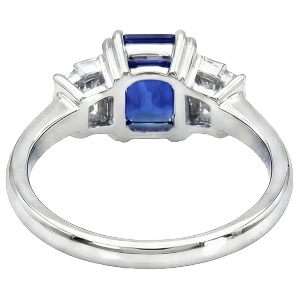 Edelsteinring Radiant Cut Ceylon Saphir & Baguette Aus der Erde Abgebauter Natürlicher Diamanten 3 Karat
