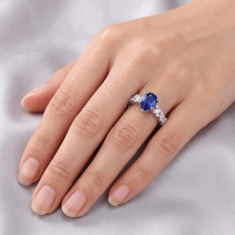 Edelsteinschmuck Blauer Saphir Ring Marquise & Runde Natürlicher Diamant ( nicht im Labor gezüchtet )en 3 Karat