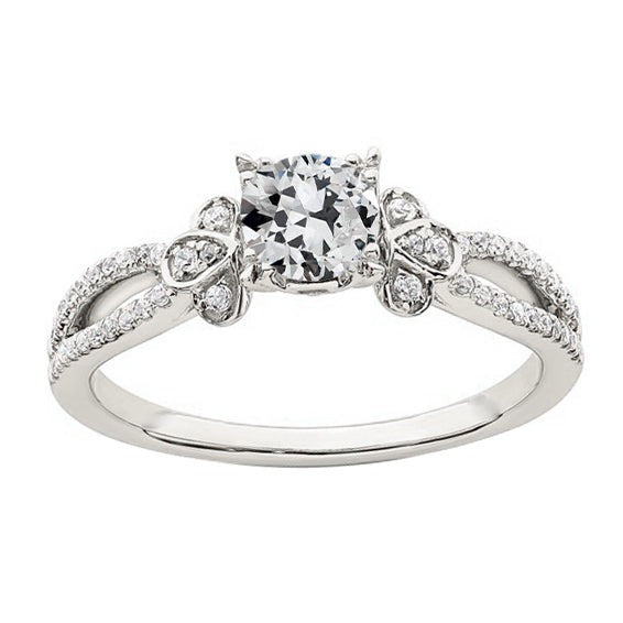 Ehering Alter Minenschliff Echt Diamant Gold Gespaltener Schaft 3.50 Karat