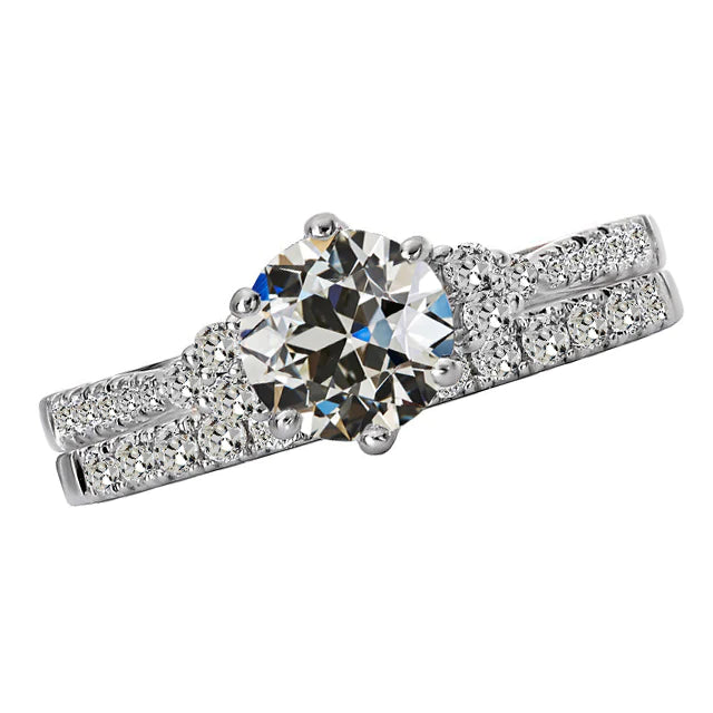 Ehering-Band-Set Rund Old Mine Cut Echt Diamant Weißgold 5 Karat