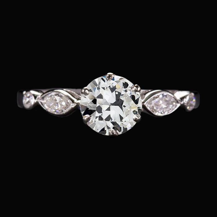 Ehering Birne & Runder Echt Diamant im alten Minenschliff 6 Zinken Set 3 Karat